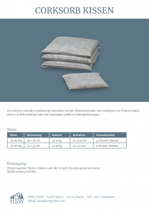 Cork Sorb Kissen Datenblatt