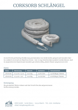 Cork Sorb Schlängel Datenblatt