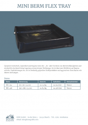 Berm Flex Tray Datenblatt